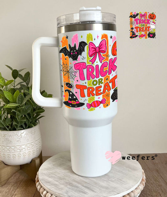 UV DTF Decal - Trick or Treat Pink Orange 40oz Tumbler Weefers