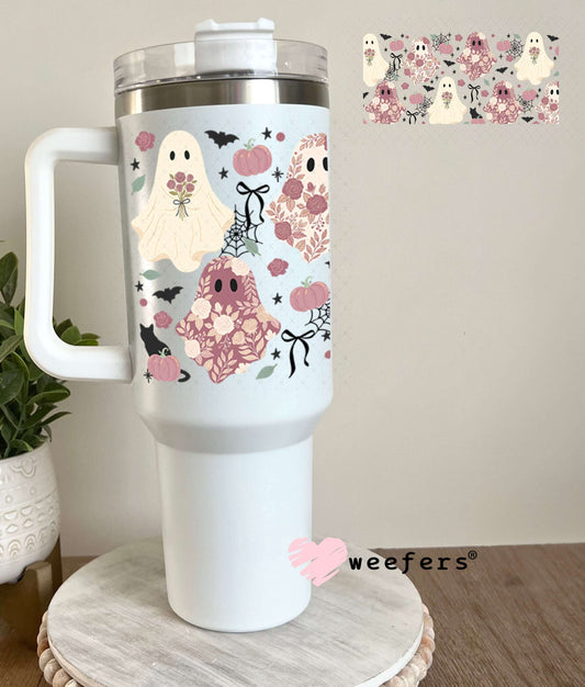 UV DTF Cup Wraps - Floral Mauve Halloween Ghosts 40oz Tumbler Weefers