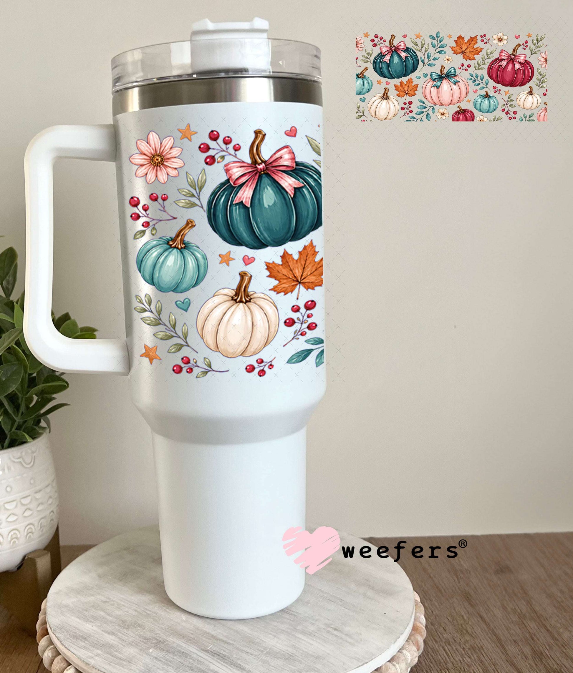 UV DTF Cup Wraps - Fall Colors Pumpkins 40oz Tumbler Weefers