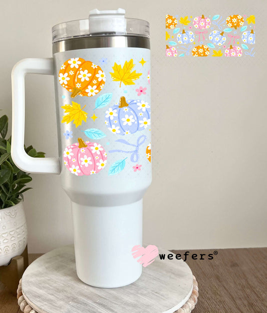 UV DTF Cup Wraps - Pastel floral Pumpkins 40oz Tumbler Weefers