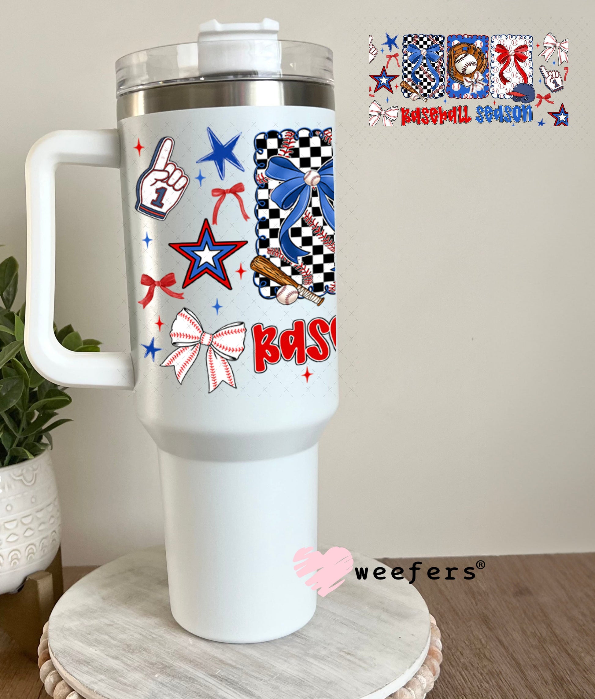 UV DTF Cup Wrap – USA Red White Blue Bows 40oz Tumbler Cup Wrap Weefers