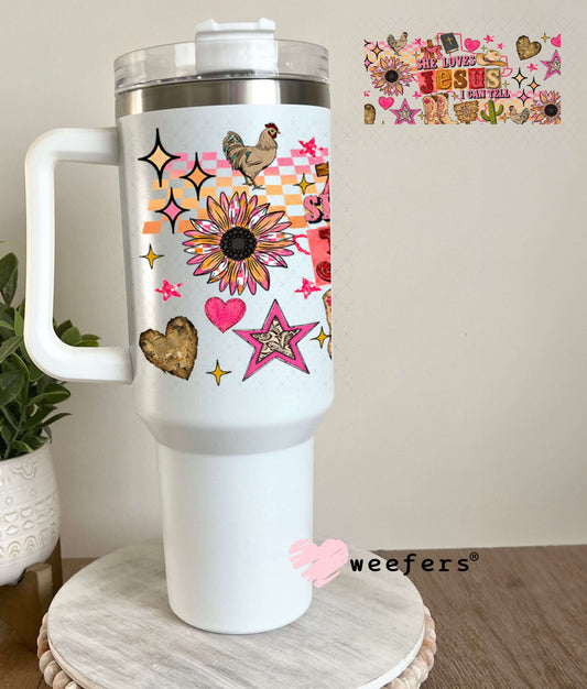 UV DTF Cup Wraps - She Loves Jesus I can tell - Weefers® Exclusive 40oz Tumbler Weefers