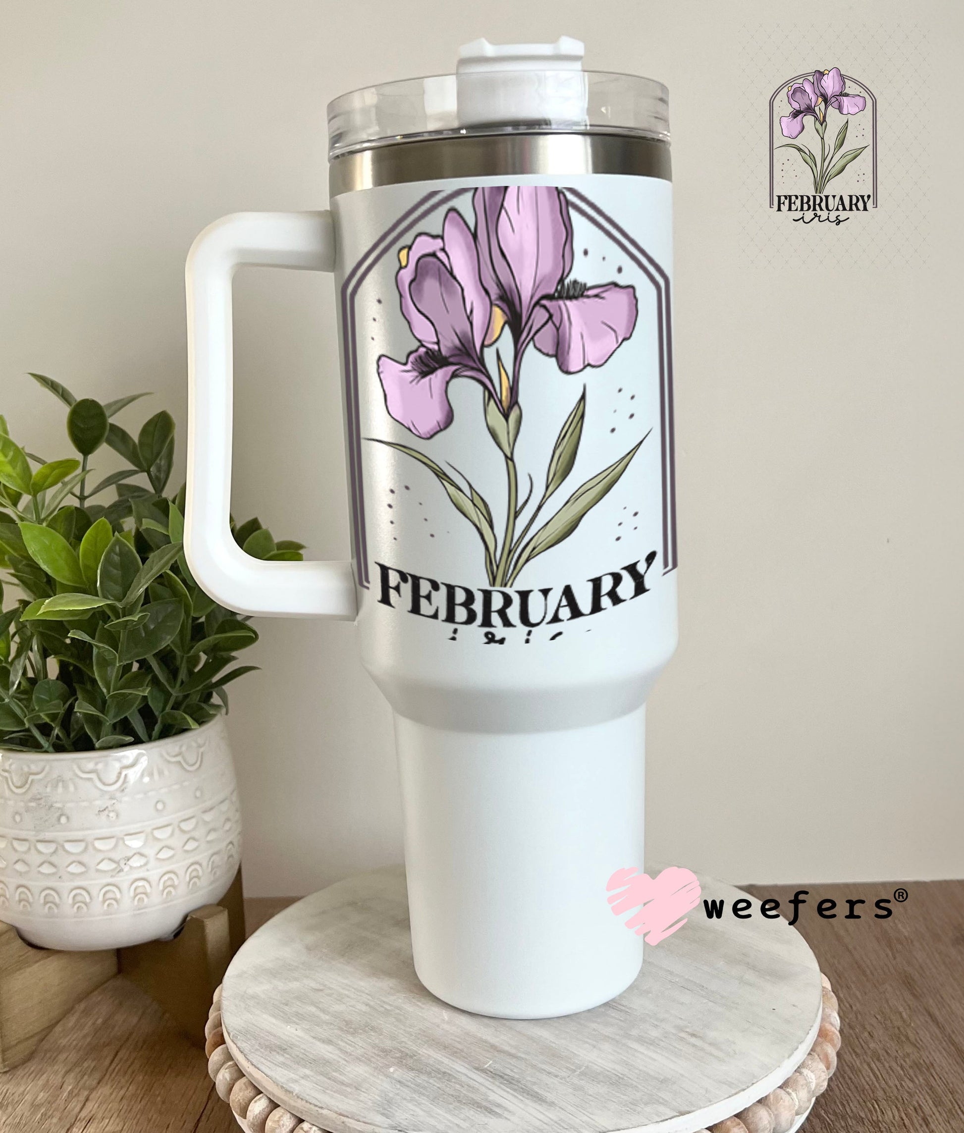 UV DTF Decal - February Iris Birthday Month 40oz Tumbler Weefers