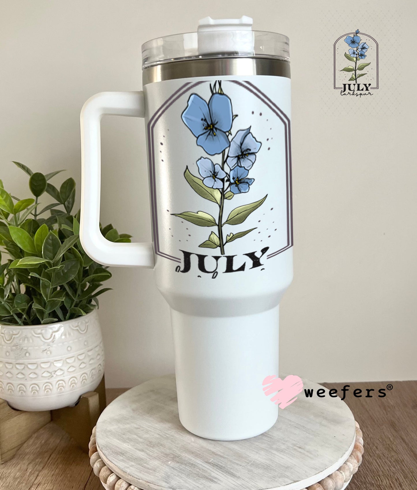 UV DTF Decal - July Larkspur Birthday Month 40oz Tumbler Weefers