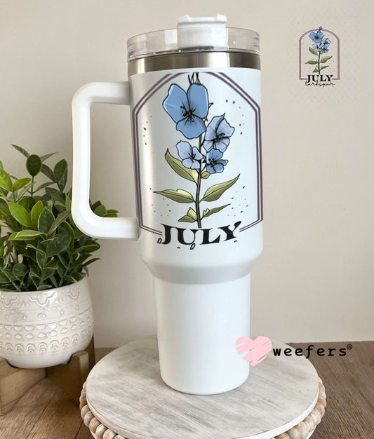 UV DTF Decal - July Larkspur Birthday Month 40oz Tumbler Weefers