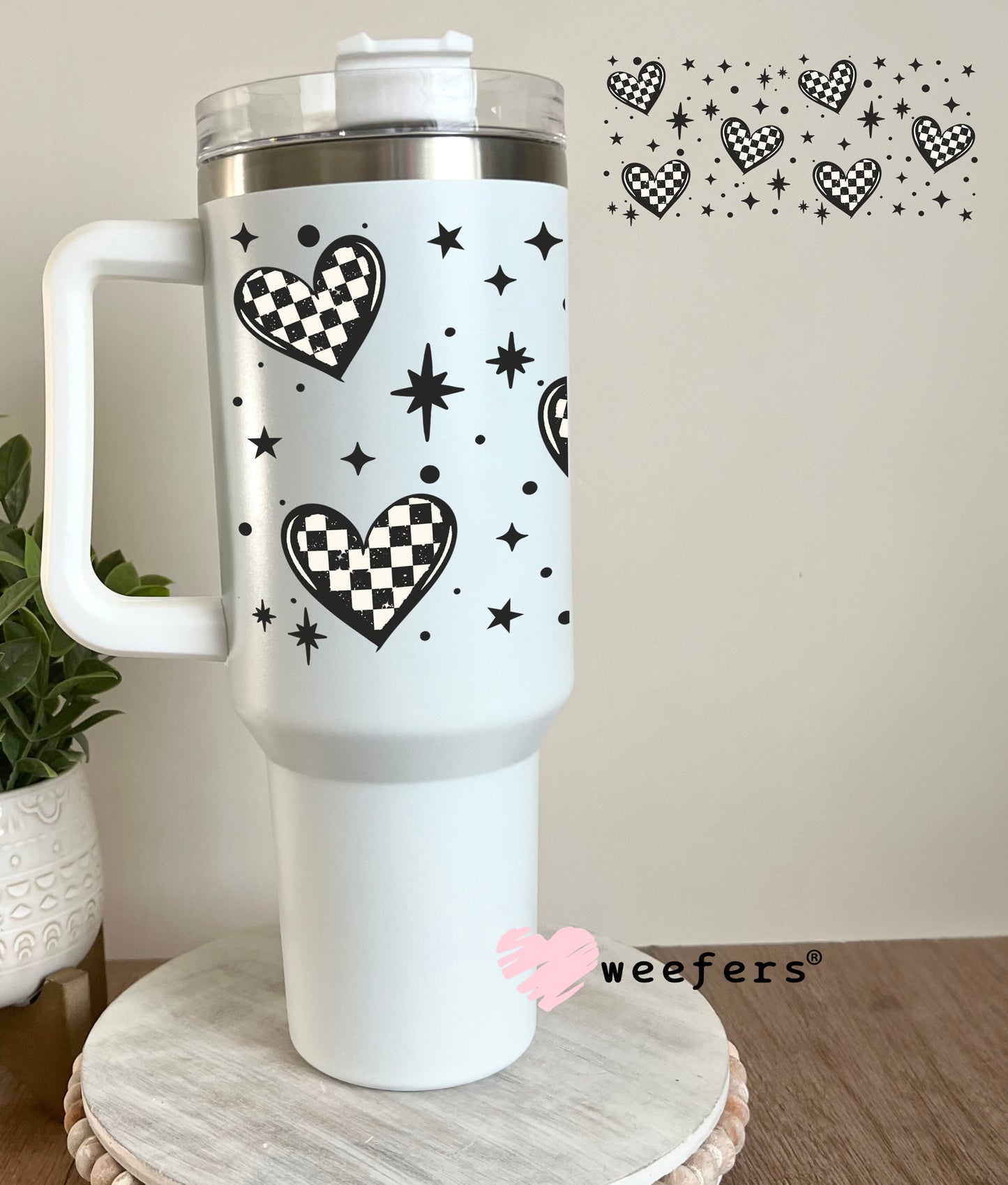 Checkered Hearts 2 UV DTF Cup Wrap 40oz Tumbler Cup Wrap Weefers