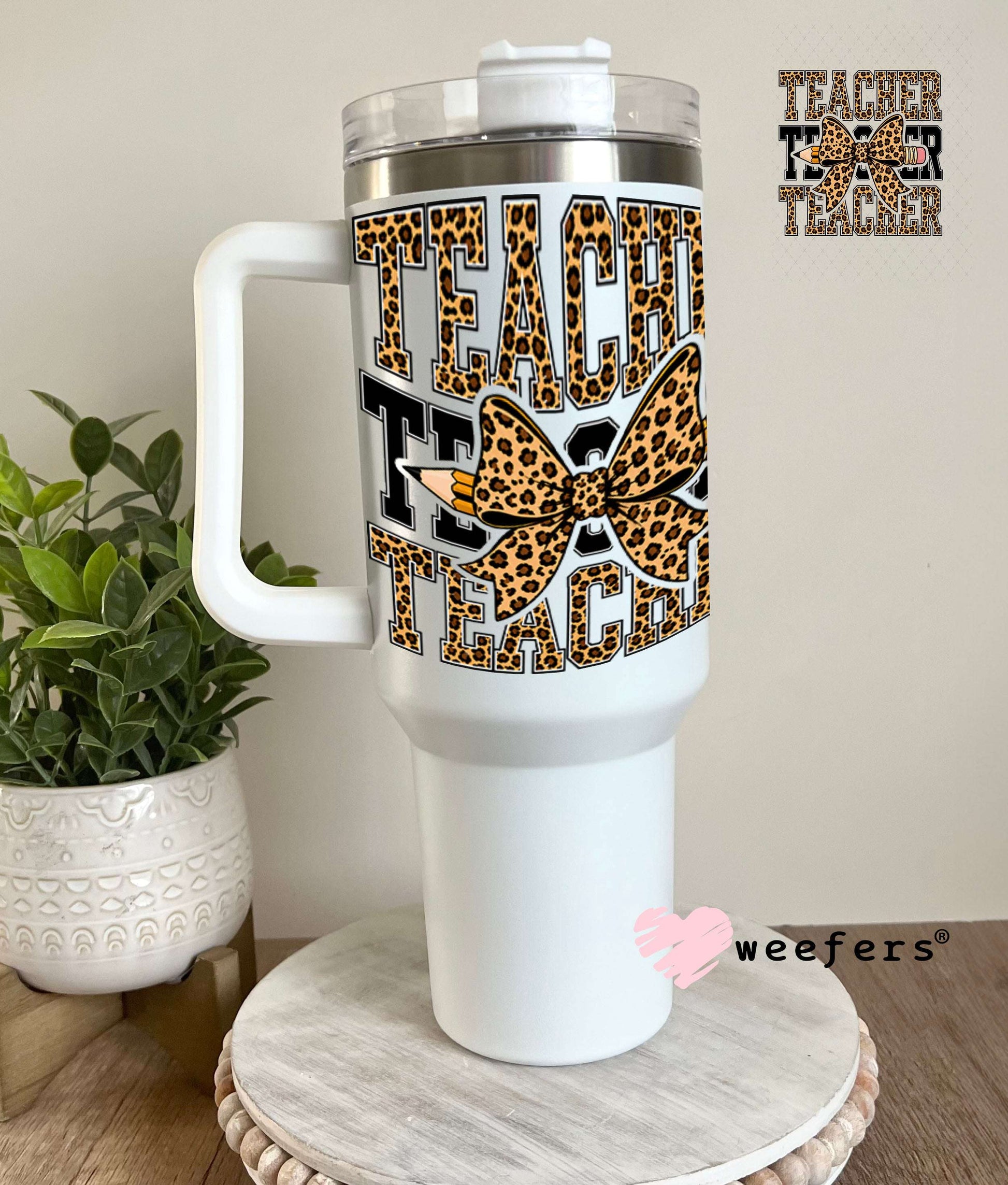 UV DTF Decal - Leopard Teacher Bow 40oz Tumbler Weefers