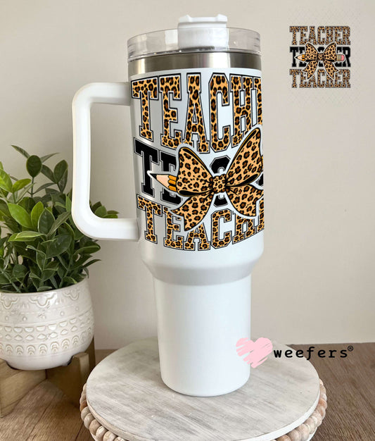 UV DTF Decal - Leopard Teacher Bow 40oz Tumbler Weefers