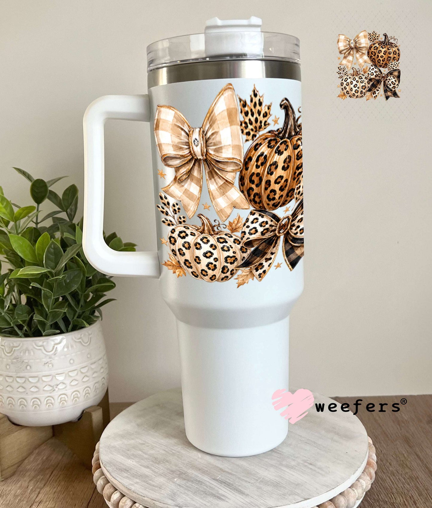 UV DTF Decal - Fall Leopard Bows 40oz Tumbler Weefers