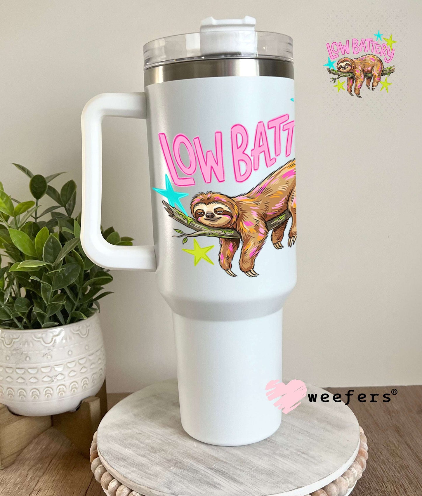 UV DTF Decal - Low Battery Sloth 40oz Tumbler Weefers