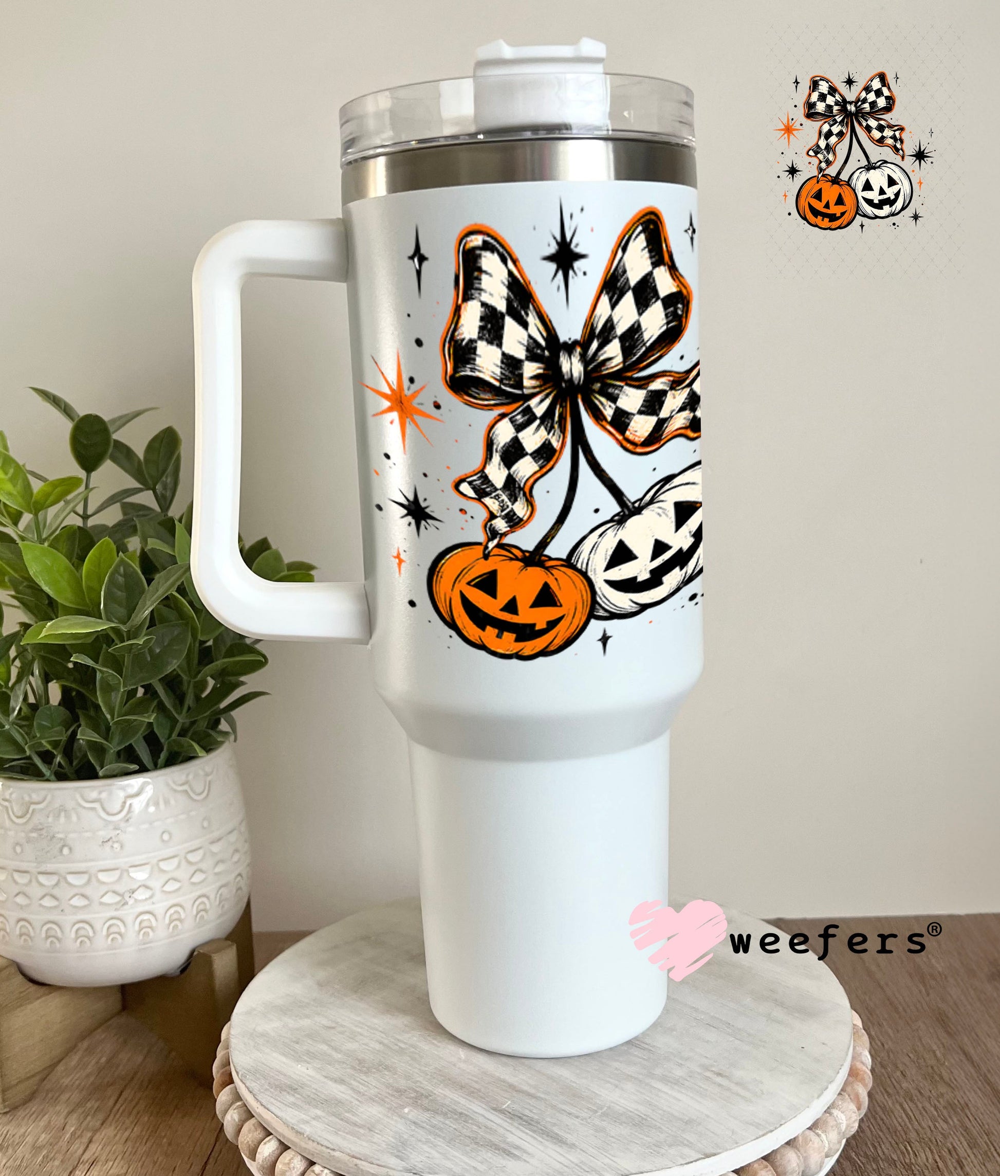 UV DTF Decal - Checkered Pumpkin Cherries 40oz Tumbler Weefers
