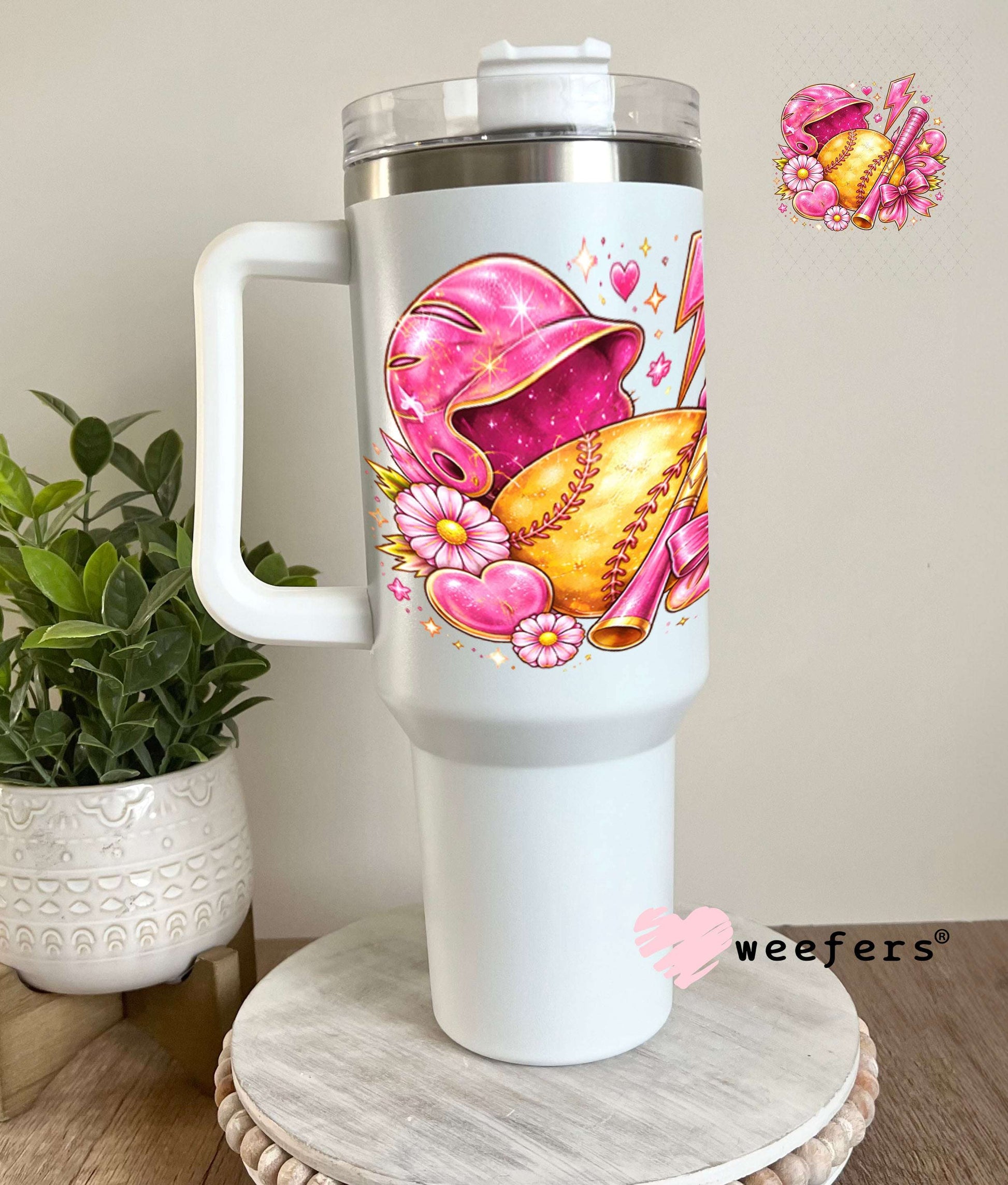 UV DTF Decal - Pink Softball Vibes 40oz Tumbler Weefers