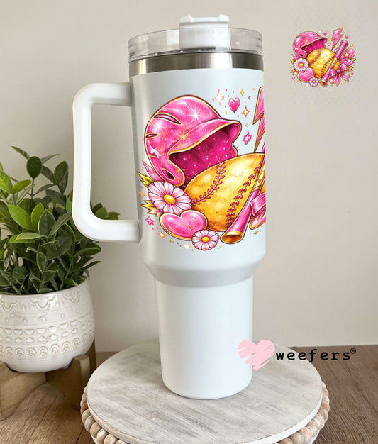 UV DTF Decal - Pink Softball Vibes 40oz Tumbler Weefers