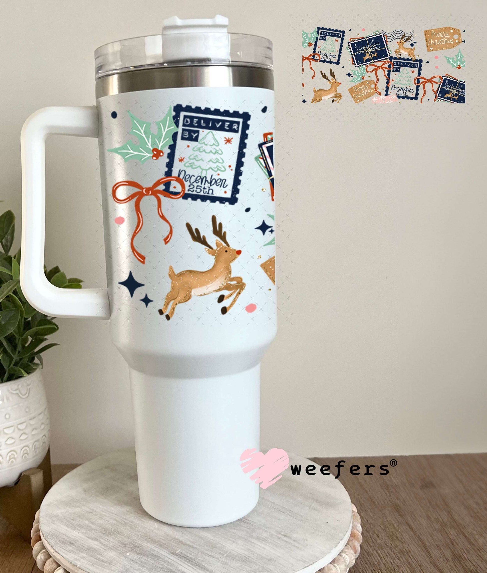 UV DTF Cup Wraps - Christmas Navy Stamps 40oz Tumbler Weefers