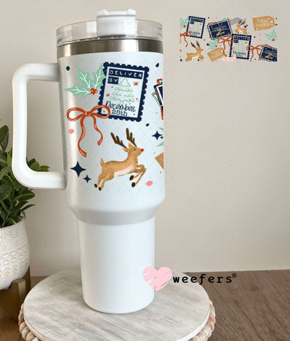 UV DTF Cup Wraps - Christmas Navy Stamps 40oz Tumbler Weefers