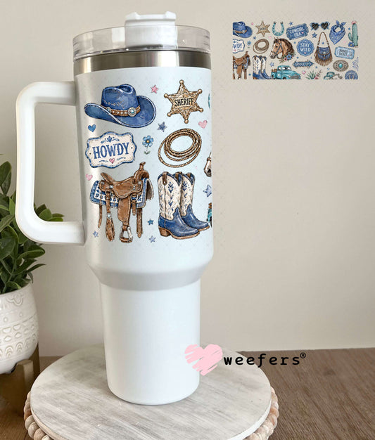 UV DTF Cup Wraps - Blue Western Cowboy Vibes 40oz Tumbler Weefers