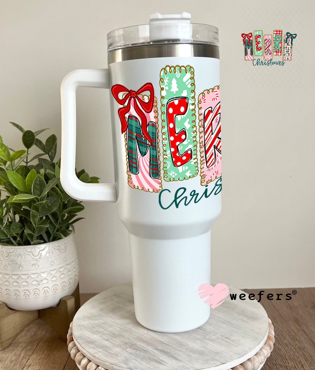 UV DTF Decal - Merry Christmas Stripes 40oz Tumbler Weefers
