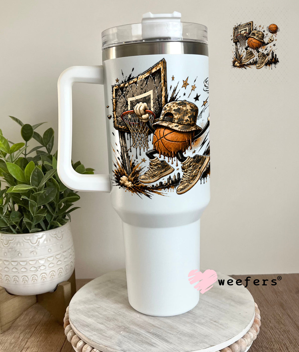 UV DTF Decal - Camo Basketball Dunk 40oz Tumbler Weefers