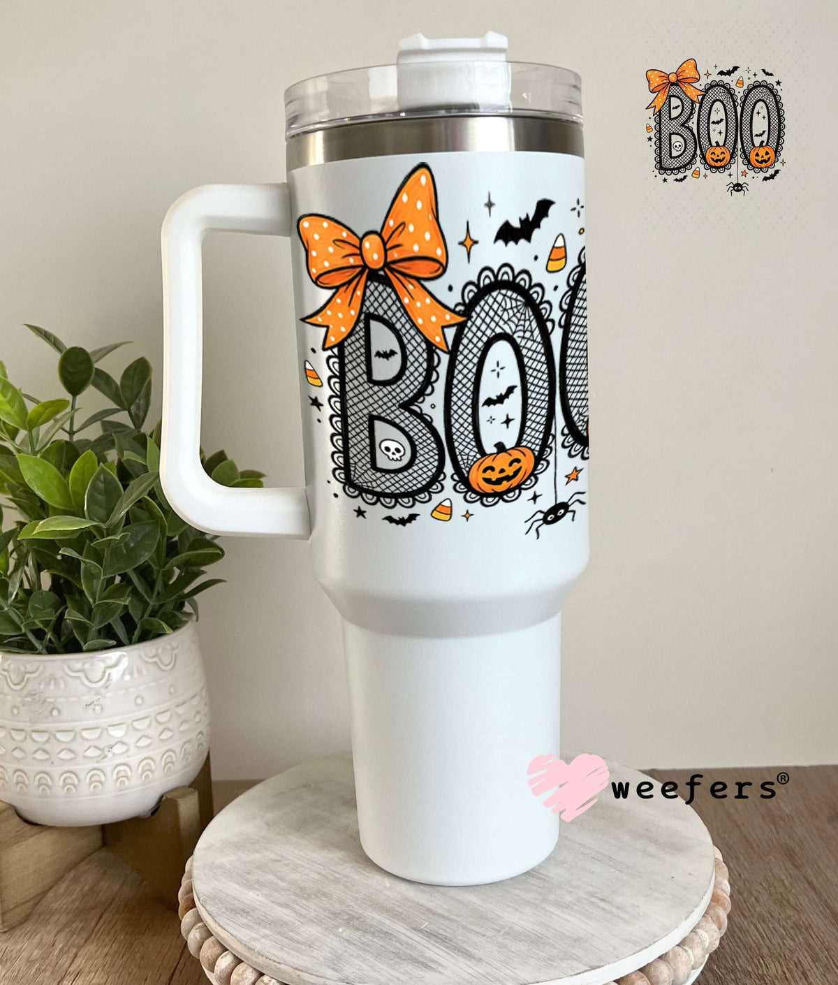UV DTF Decal - Boo Black and Orange Lace 40oz Tumbler Weefers