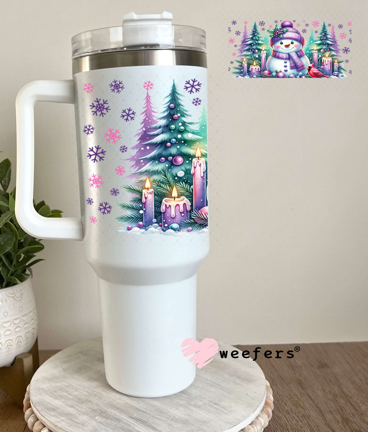 UV DTF Cup Wraps - Winter Snowman Purple Teal 40oz Tumbler Weefers