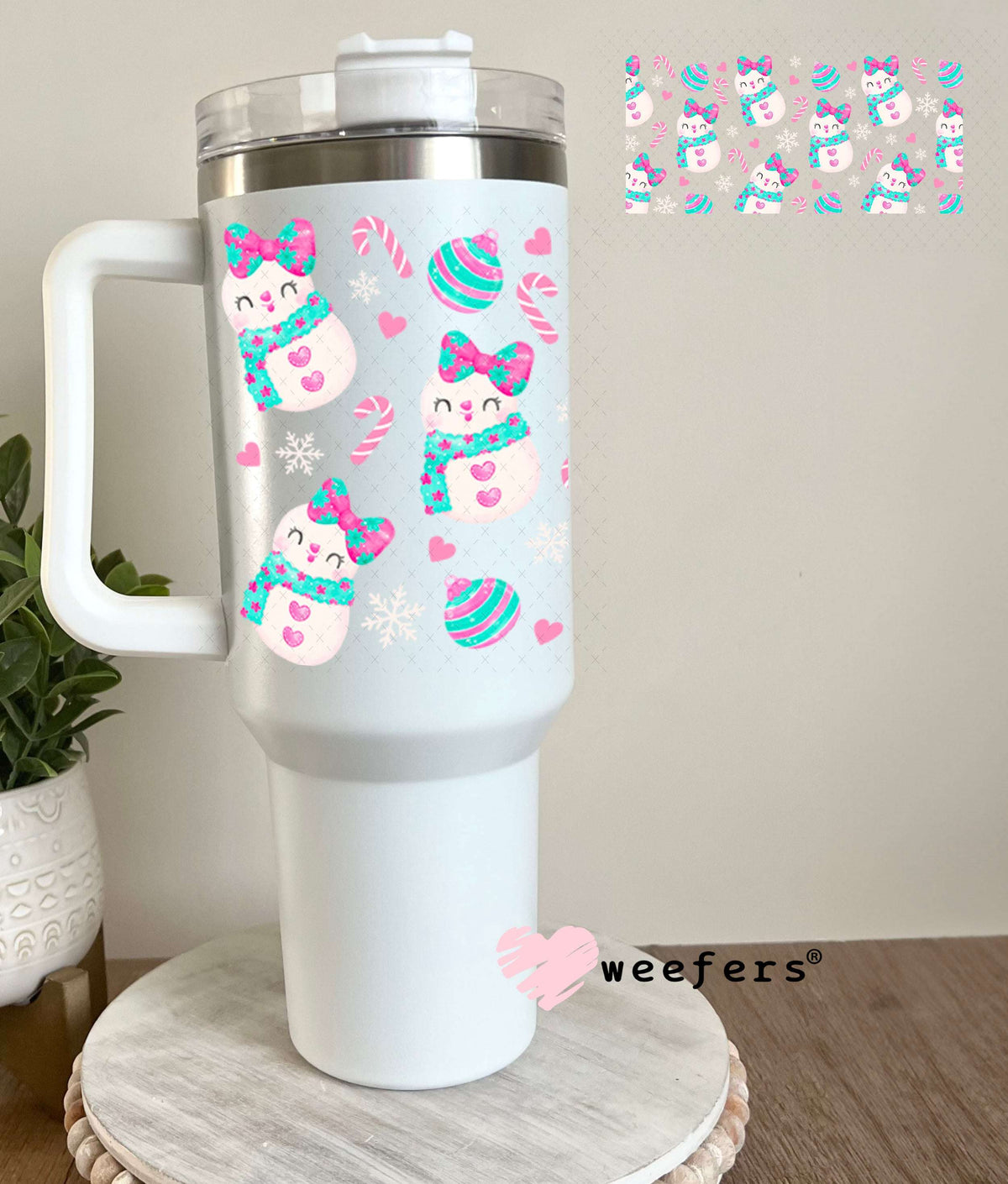 UV DTF Cup Wraps - Pastel Christmas Snowmen 40oz Tumbler Weefers