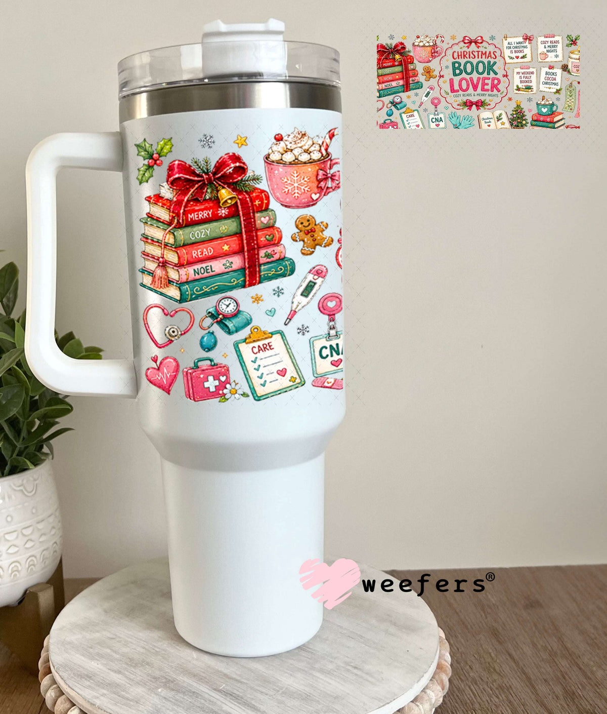 UV DTF Cup Wraps - Christmas Book Lover 40oz Tumbler Weefers