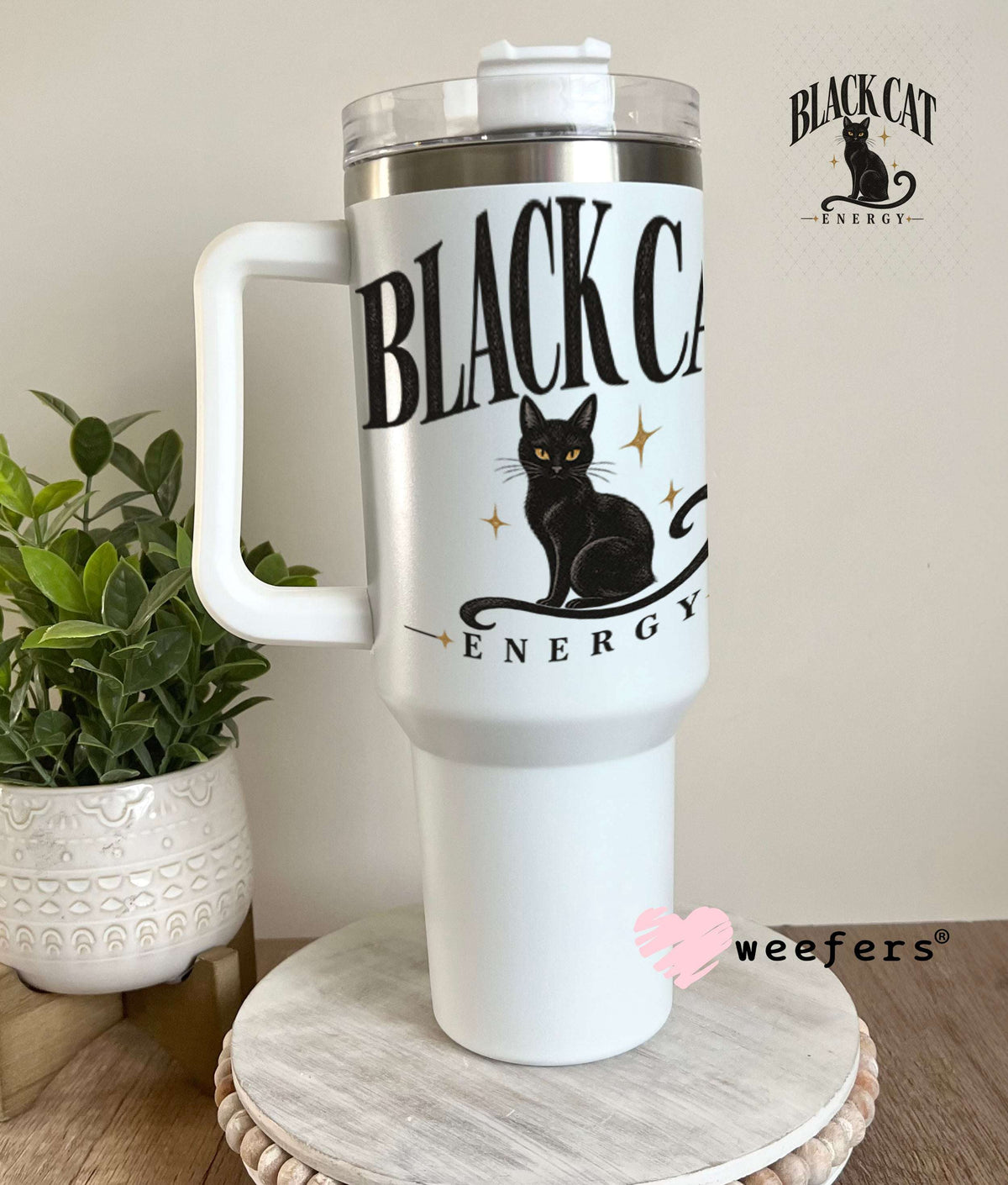 UV DTF Decal - Black Cat Energy 40oz Tumbler Weefers