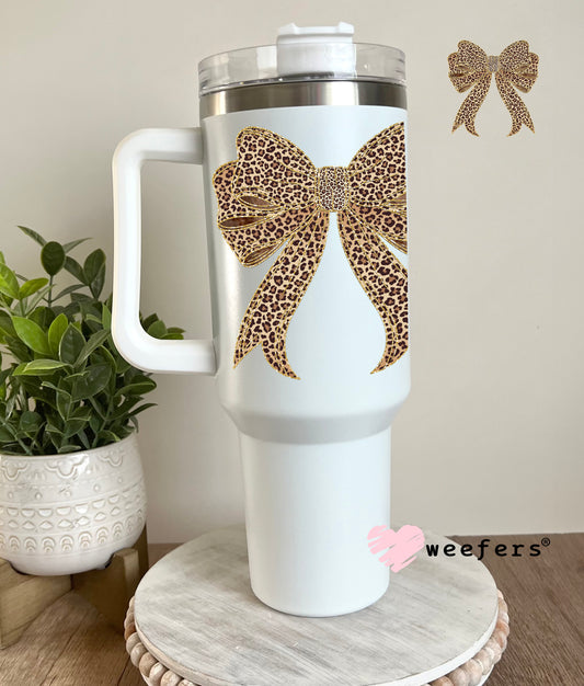 Cheetah Bow UV DTF Decal 40oz Tumbler Decal Weefers