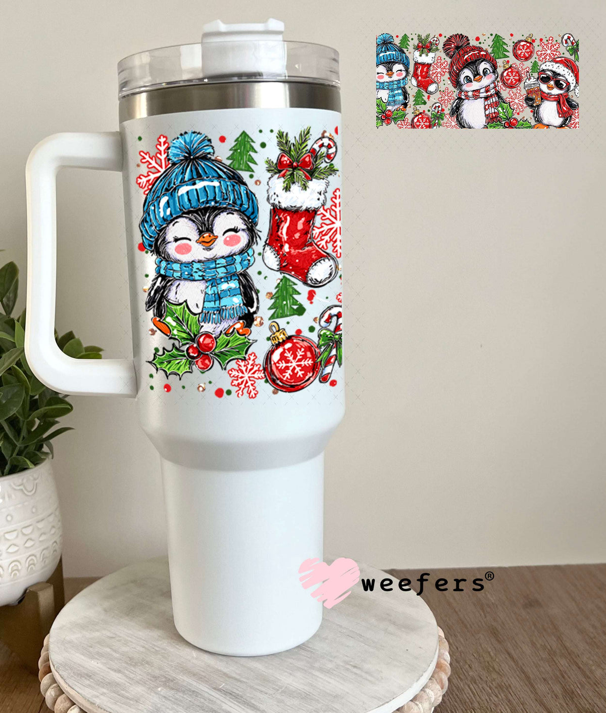 UV DTF Cup Wraps - Christmas Penguin 40oz Tumbler Weefers