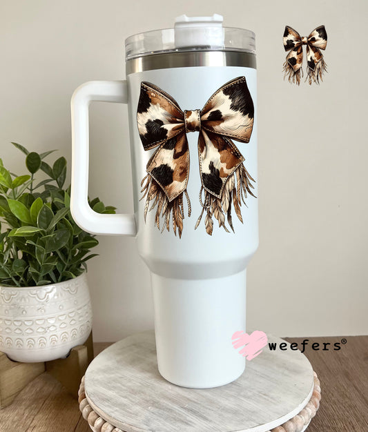 Western Brown Cow Print Bow UV DTF Decal 40oz Tumbler Decal Weefers