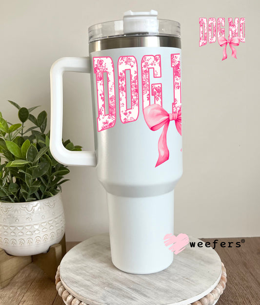 Dog Mom Pink Toile Bow UV DTF Decal 40oz Tumbler Decal Weefers
