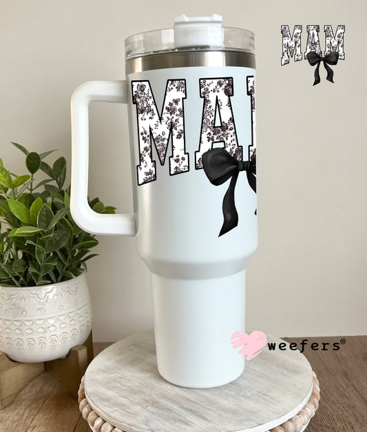 Mama Black Toile Bow UV DTF Decal 40oz Tumbler Decal Weefers