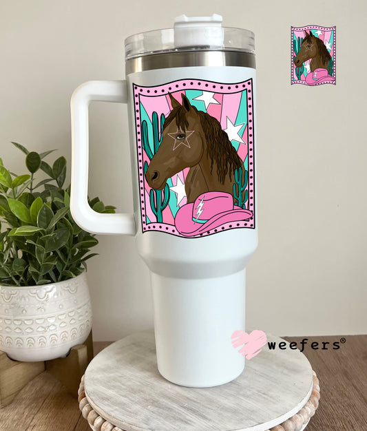 Horse Pink Hat Western UV DTF Decal 40oz Tumbler Decal Weefers