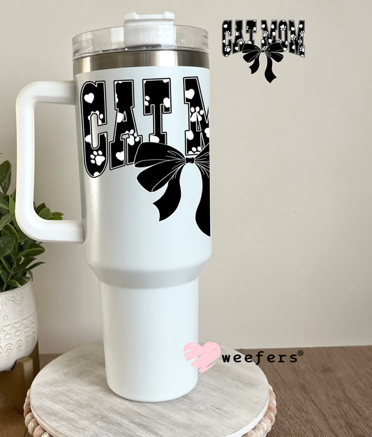 Cat Mom Black White Paws UV DTF Decal 40oz Tumbler Decal Weefers