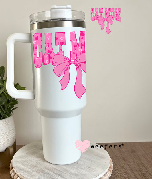 Cat Mom Pink and Pink Paws UV DTF Decal 40oz Tumbler Decal Weefers