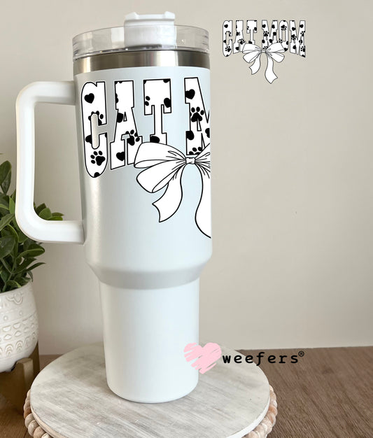 Cat Mom White and Black Paws UV DTF Decal 40oz Tumbler Decal Weefers