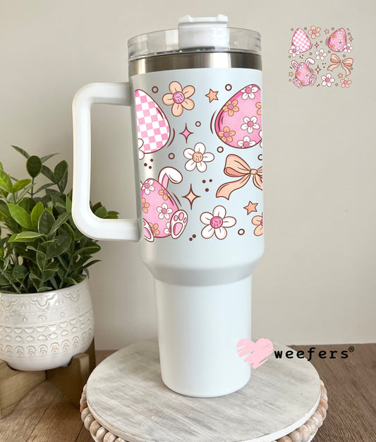 Pink Easter Eggs Peach Ribbon UV DTF Decal 40oz Tumbler Decal Weefers