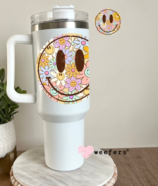 Flower Smile Face UV DTF Decal 40oz Tumbler Decal Weefers