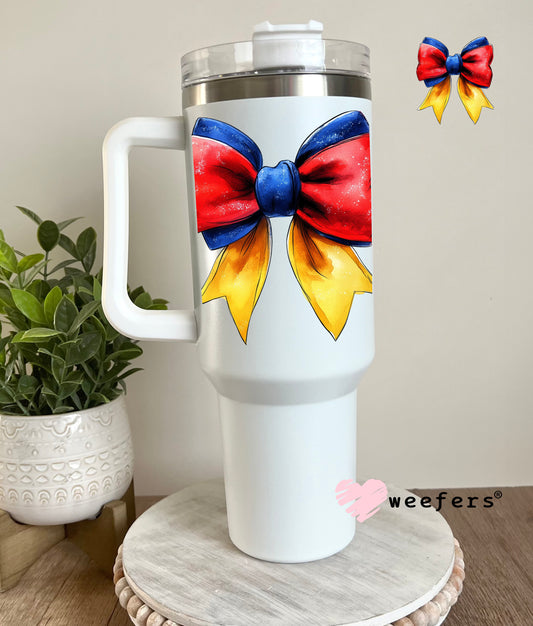 SnowyWhite Bow UV DTF Decal 40oz Tumbler Decal Weefers