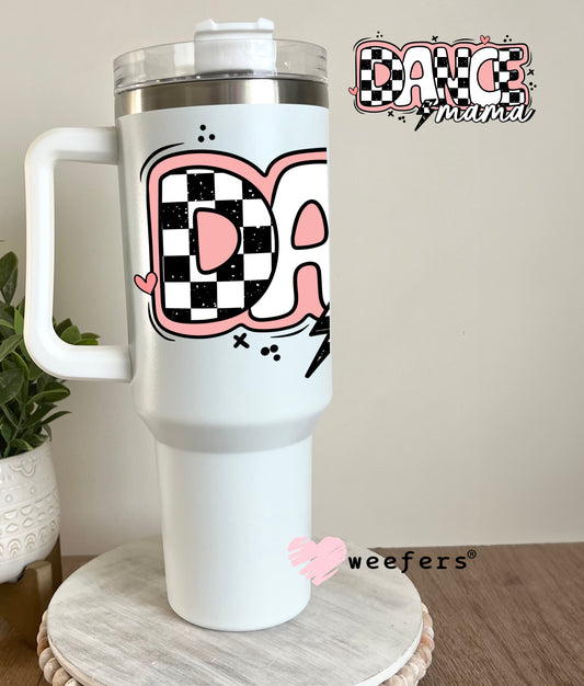 Dance Mama Pink Checkered UV DTF Decal 40oz Tumbler Decal Weefers