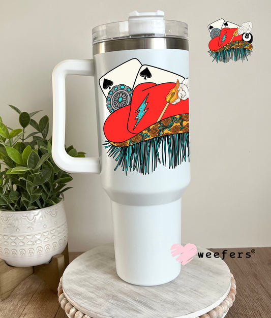 Red Cowgirl hat Eight Ball Western UV DTF Decal 40oz Tumbler Decal Weefers