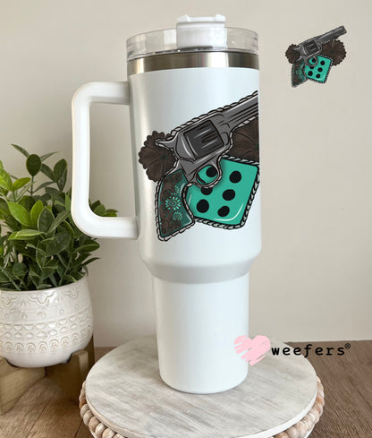 Revolver Turquoise Dice UV DTF Decal 40oz Tumbler Cup Wrap Weefers
