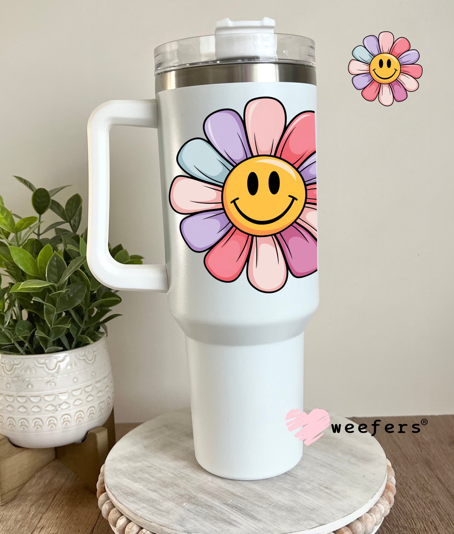 Multi-Color Smile Face UV DTF Decal 40oz Tumbler Cup Wrap Weefers