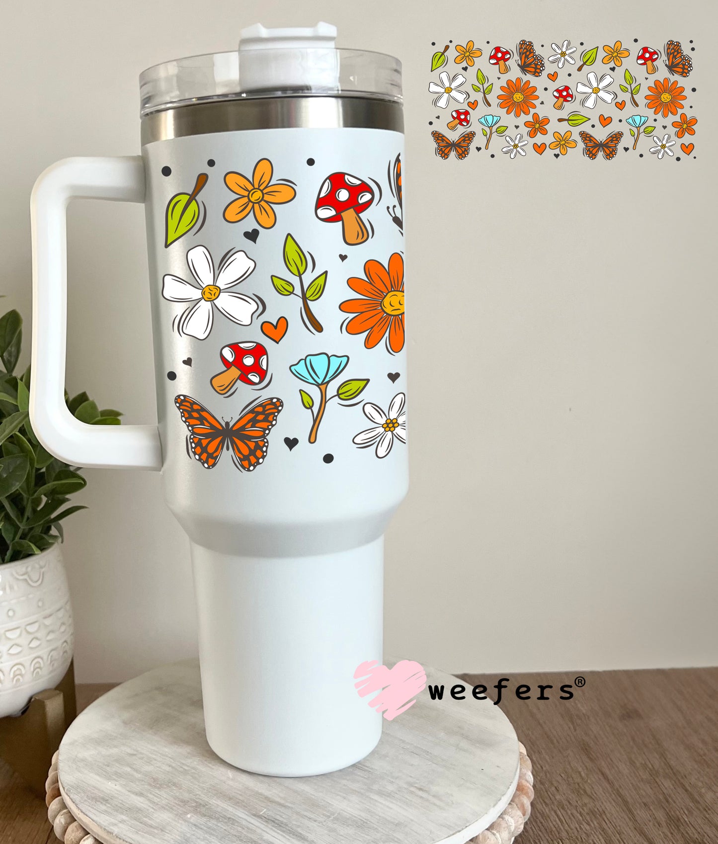 Orange Mushroom Bloom UV DTF Cup Wrap 40oz Tumbler Cup Wrap Weefers