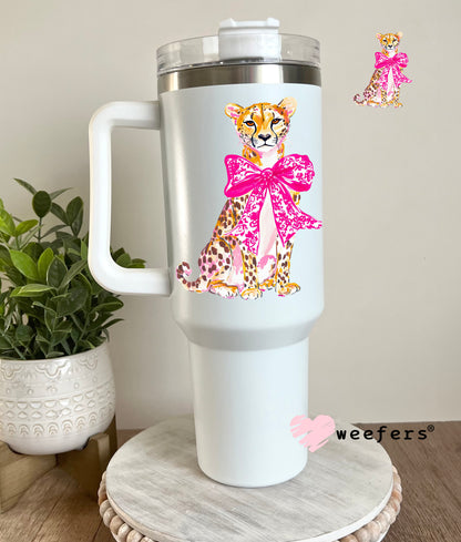 Cheetah Pink Bow UV DTF Decal 40oz Tumbler Cup Wrap Weefers