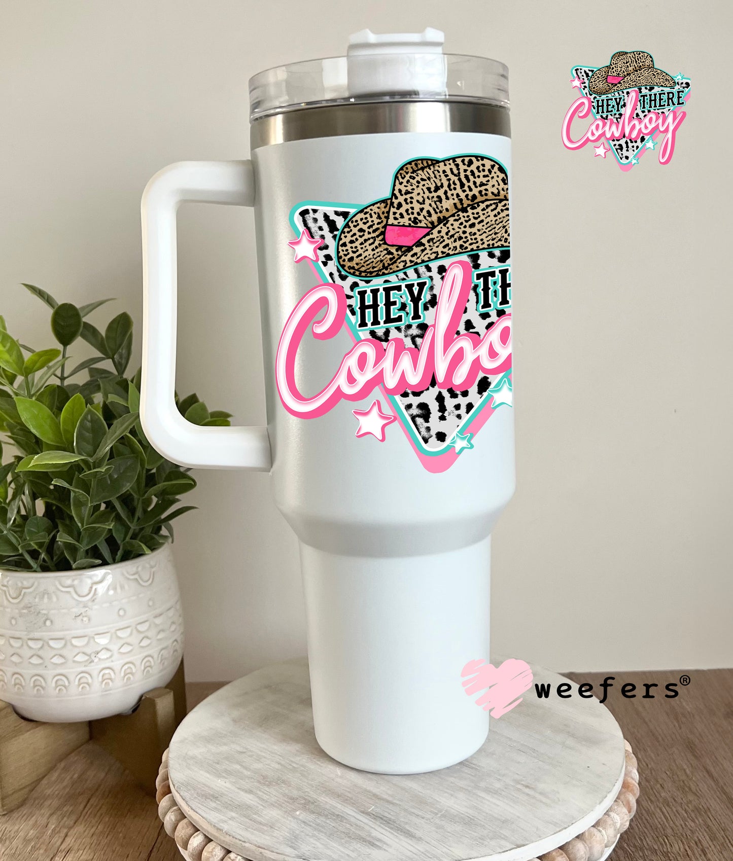 Hey There Cowboy Blue and Pink UV DTF Decal 40oz Tumbler Decal Weefers