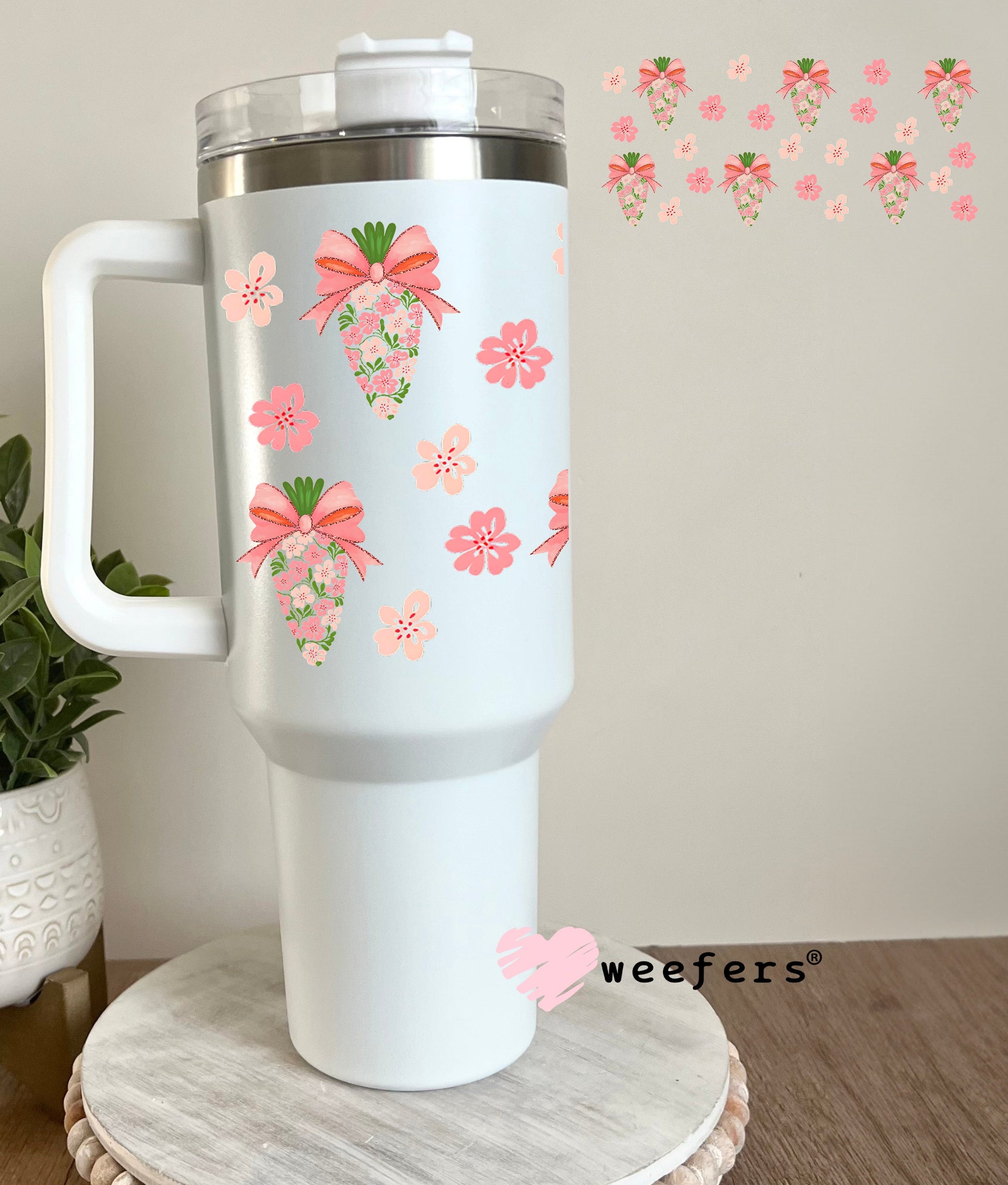 Blush Pink and Green Floral Easter Carrots UV DTF Cup Wrap - WEEFERS EXCLUSIVE WRAP 40oz Tumbler Cup Wrap Weefers