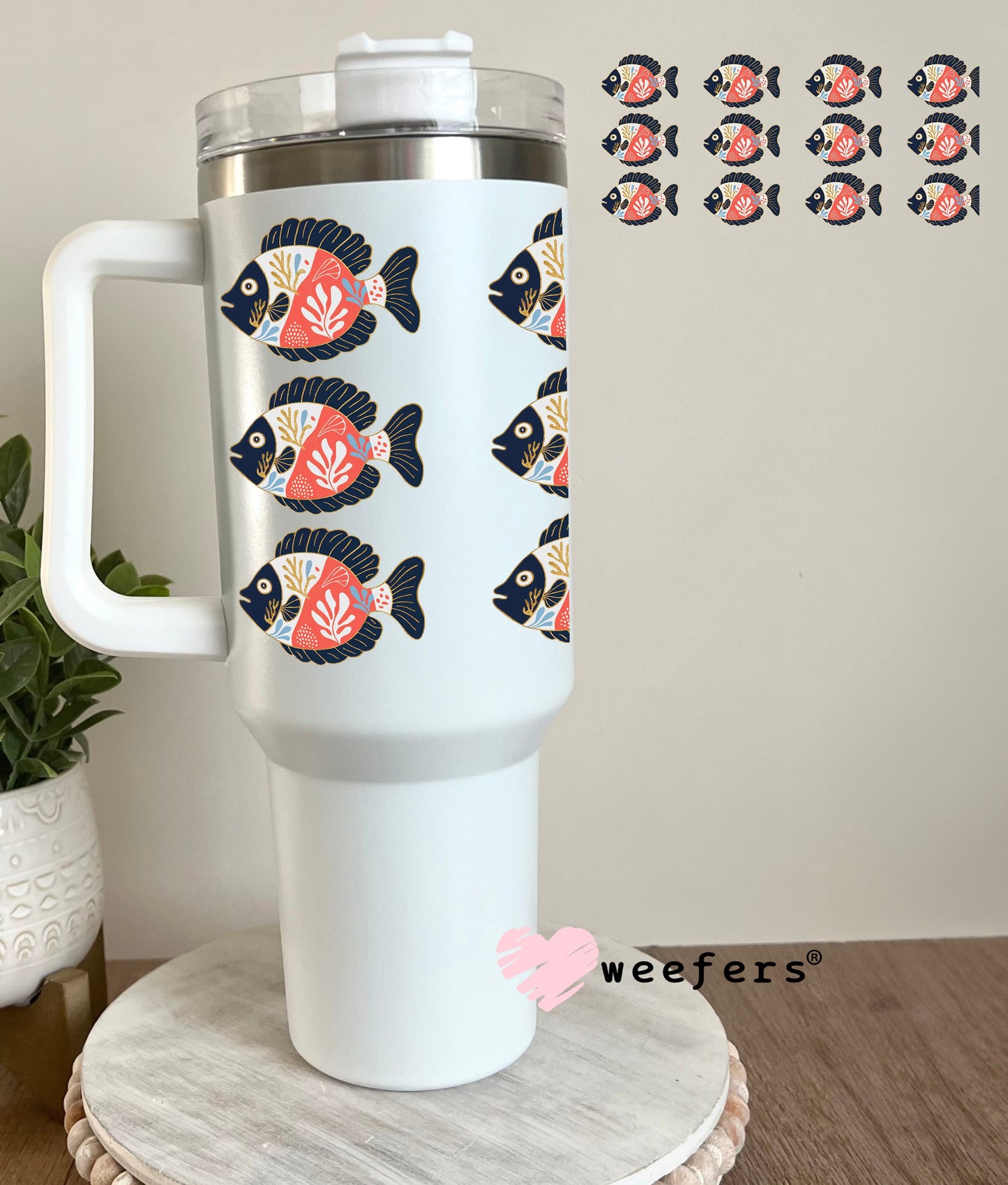 School of Blue and Coral Fishes UV DTF Cup Wrap - WEEFERS EXCLUSIVE WRAP 40oz Tumbler Cup Wrap Weefers