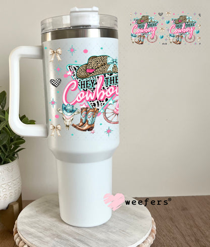 Hey There Cowboy Teal and Pink UV DTF Cup Wrap - WEEFERS EXCLUSIVE WRAP 40oz Tumbler Cup Wrap Weefers