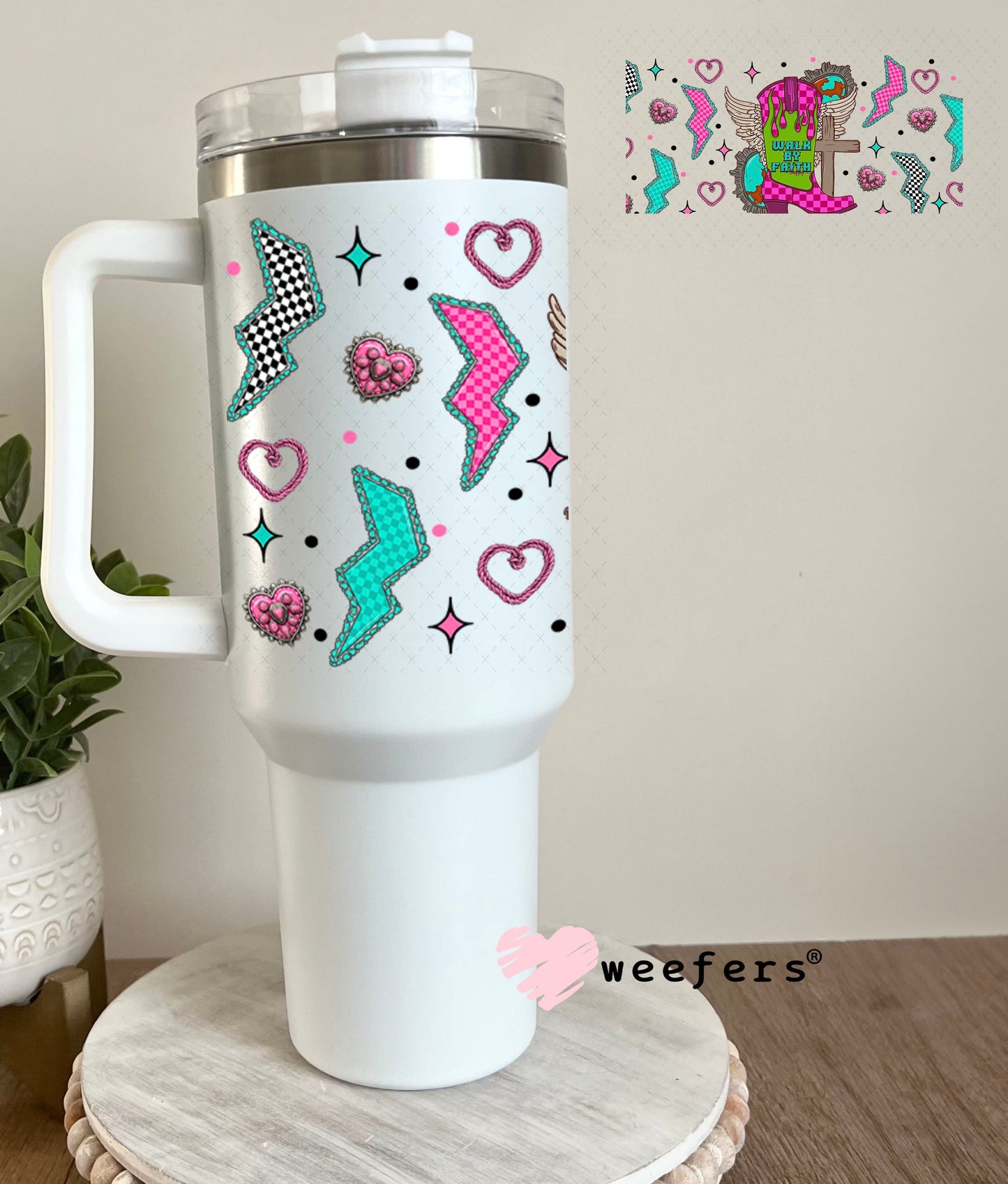 Walk By Faith Pink and Teal Cowgirl UV DTF Cup Wrap 40oz Tumbler Wrap Weefers